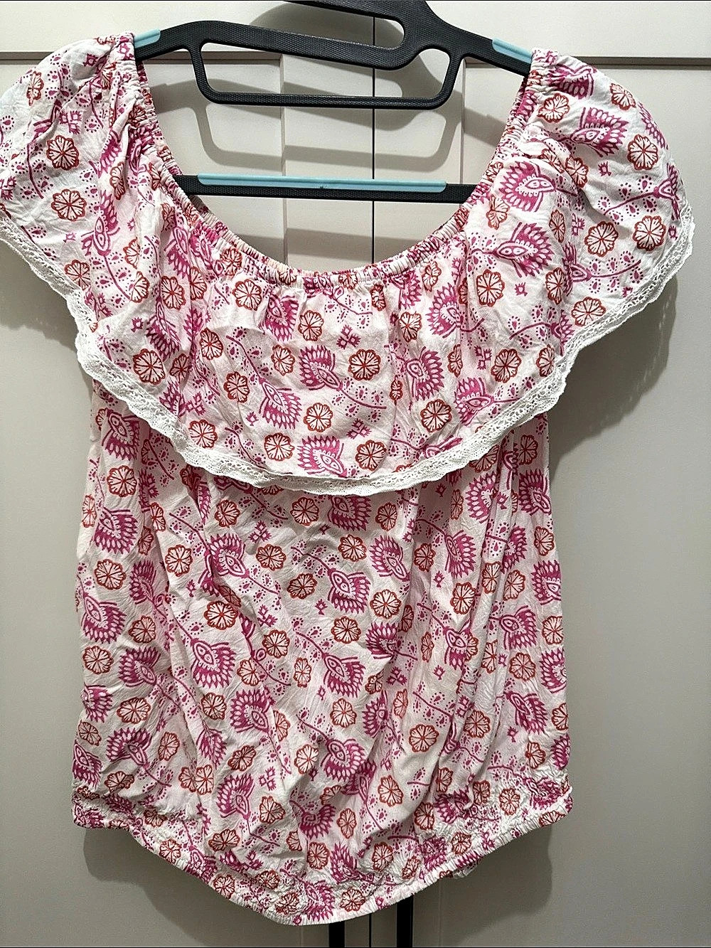 Sigrid Olsen womens Floral Ruffle top in Pink & White Like New